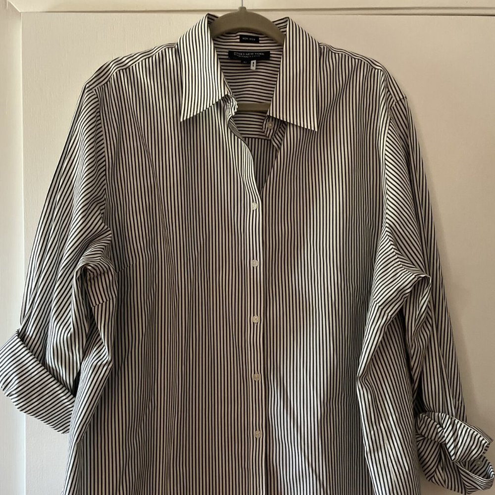 Jones New York Signature Women 3X Shirt Non-Iron Stripe Grey White Button Up